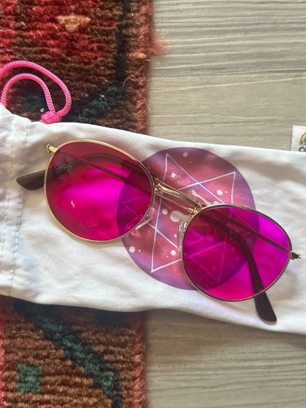 Rainbow Optx Round Wireframe Magenta Sunglasses
